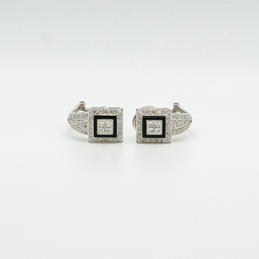 Estate FINE 18K 750 White Gold Diamond Earrings